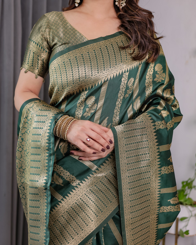 ALMAARI FASHION Woven Banarasi Pure Silk Saree(Green)