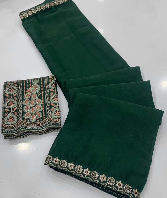 Sanvi Fashion Embroidered Bollywood Art Silk Saree(Green)