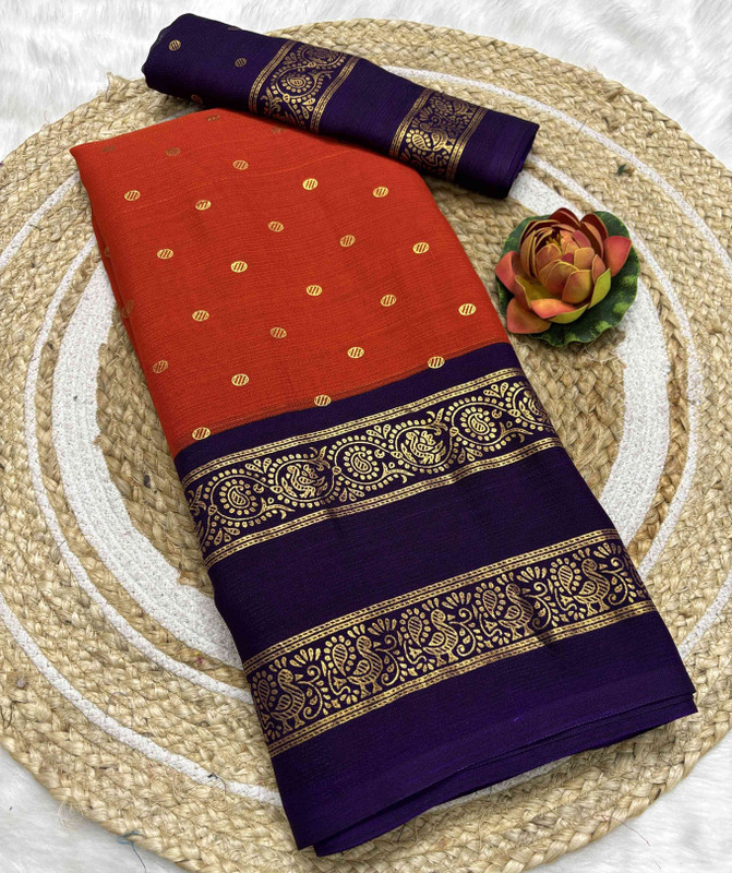 RegalDrapes Printed Mysore Georgette Saree(Orange, Purple)
