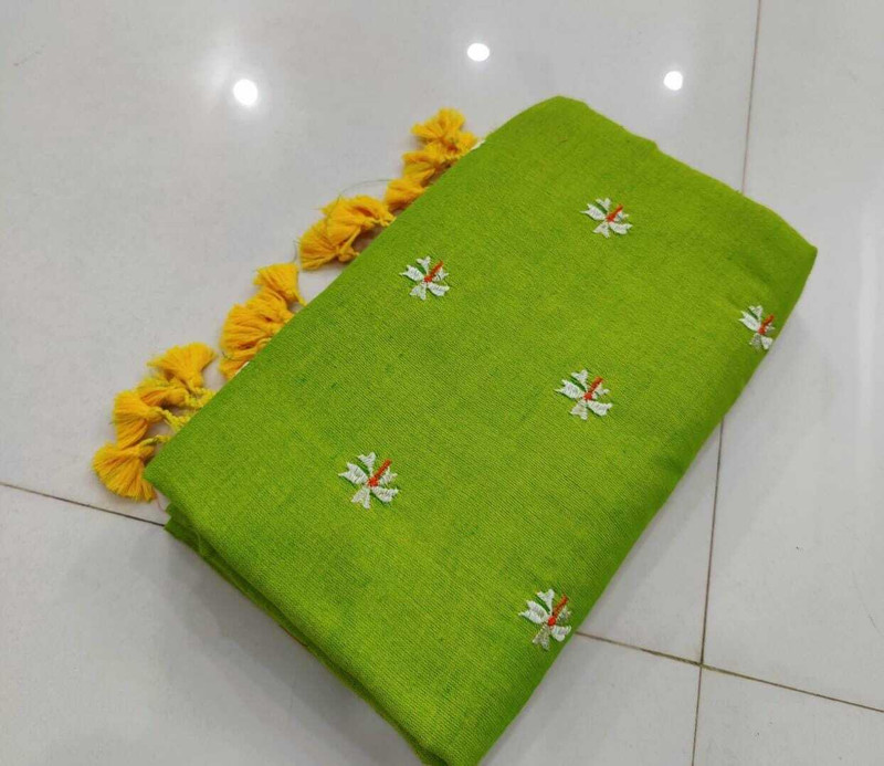 BargitFashion Floral Print Daily Wear Khadi, Pure Cotton Saree(Light Green)