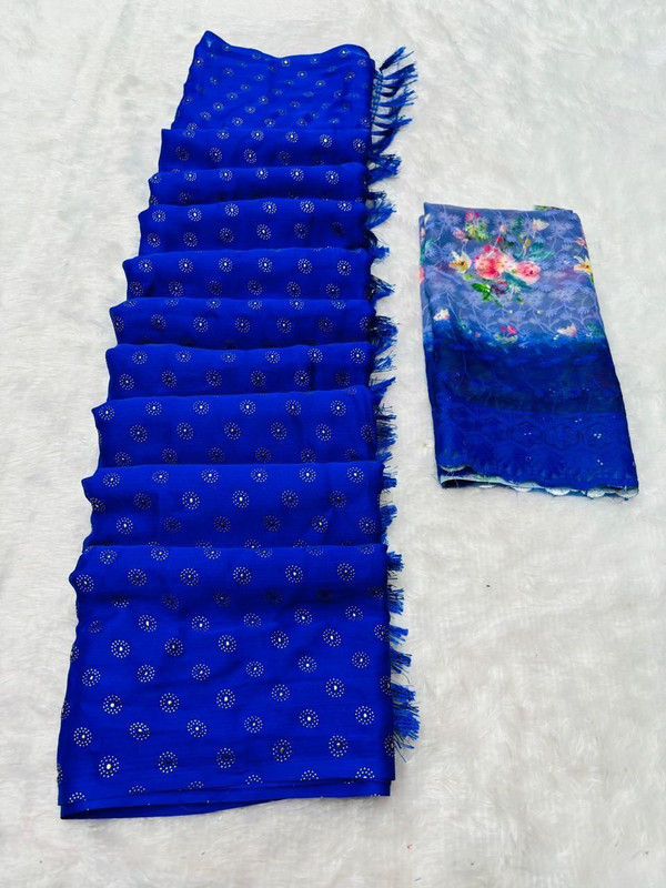 Elite Fashion Dyed Bollywood Chiffon Saree(Blue)