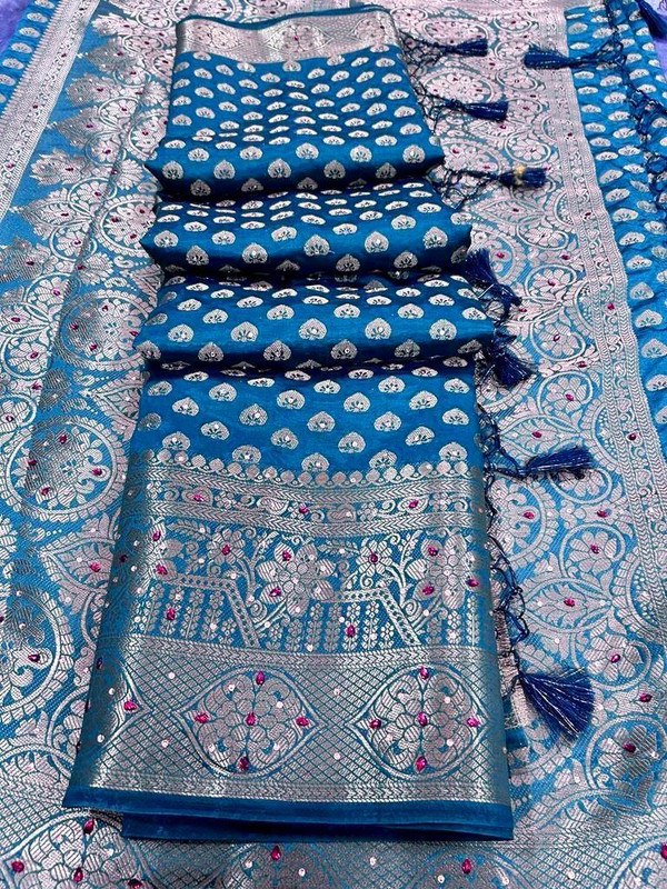 Divastri Woven Banarasi Silk Blend Saree(Dark Blue)