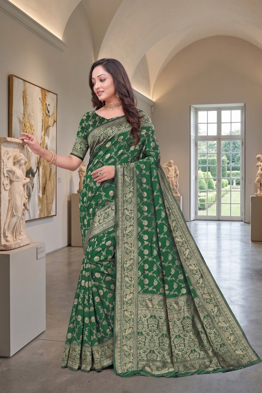 Fashion Almari Woven Banarasi Art Silk Saree(Dark Green)