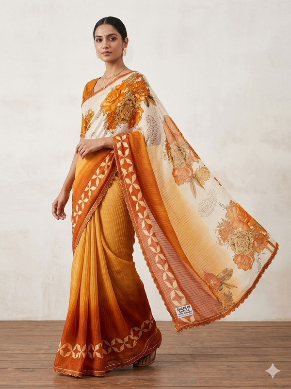 Beyond Borders Floral Print, Paisley, Printed Daily Wear Chiffon Saree(Multicolor)