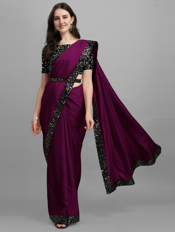 FLORINEST FASHION Self Design Bollywood Silk Blend Saree(Purple)
