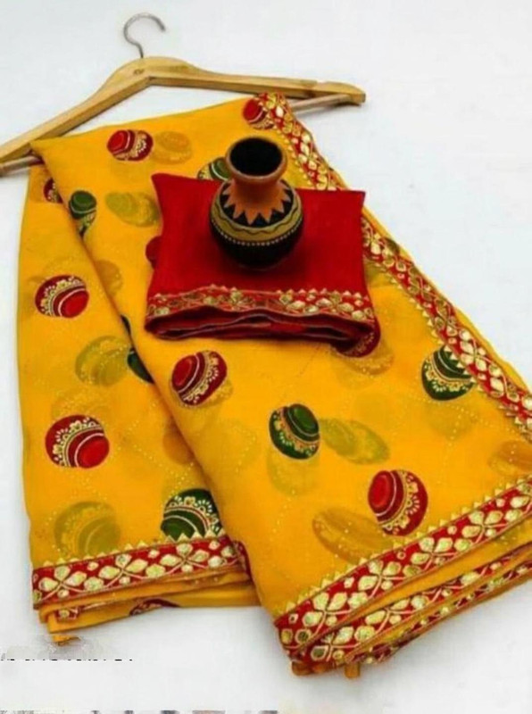 Fashion Fab Embellished Banarasi Georgette Saree(Yellow)