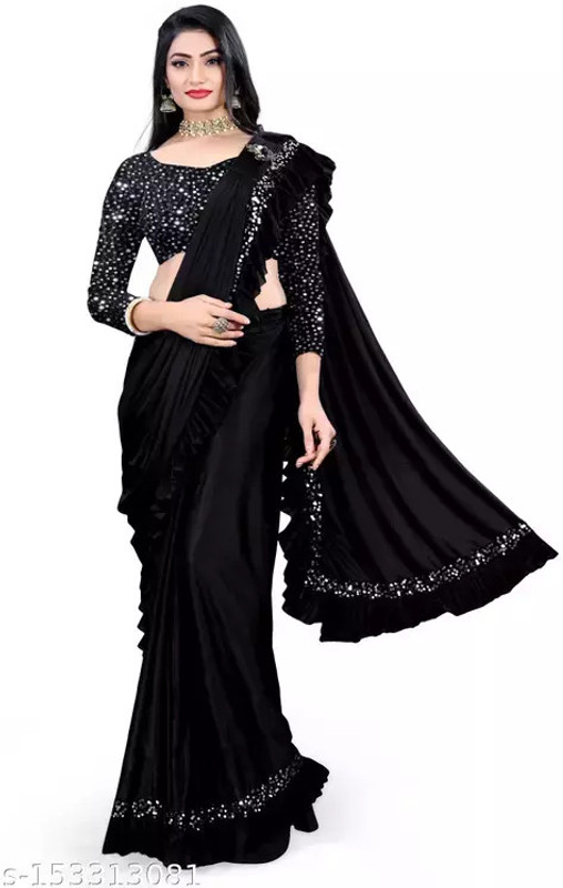 HARSH FASHION Embellished Bollywood Lycra Blend Saree(Black)