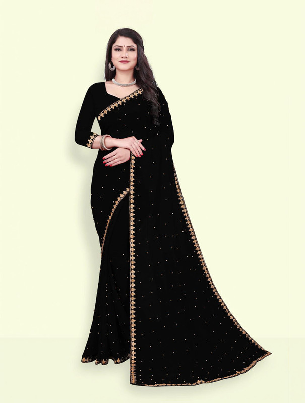 Fashion Day Self Design Bollywood Georgette Saree(Black)