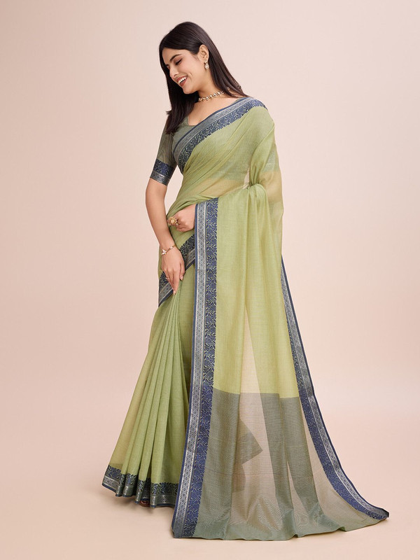 COSBILA FASHION Self Design Daily Wear Pure Cotton Saree(Green)