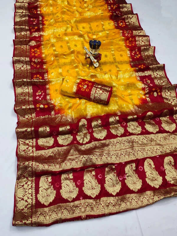 vikas fashion Printed Bandhani Art Silk Saree(Multicolor)