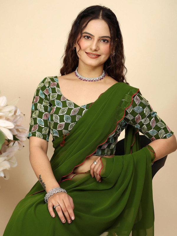 K 5 FASHION Embroidered Bollywood Georgette Saree(Green)