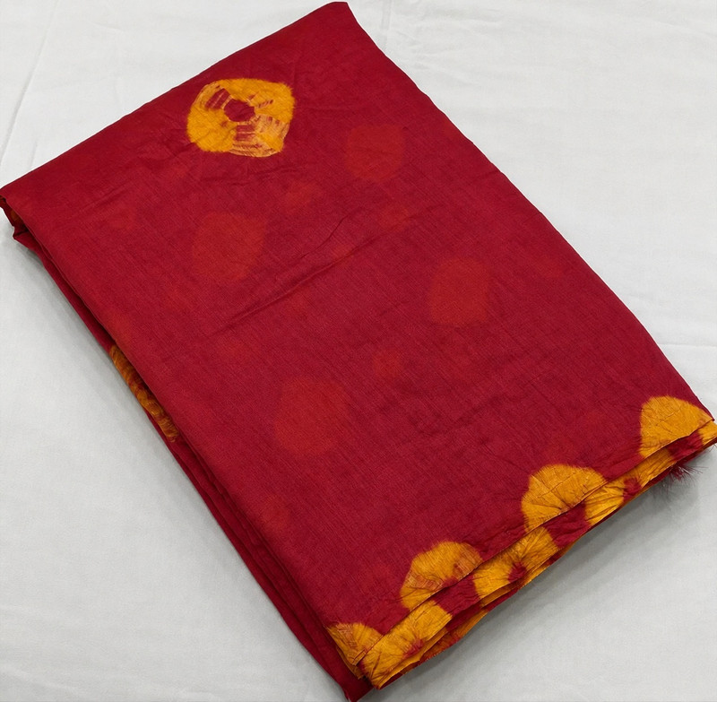 VEERA FASHION Printed Bandhani Cotton Linen Saree(Red)