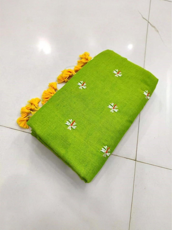 RIDDHIMAN FASHION Floral Print Handloom Pure Cotton Saree(Light Green)