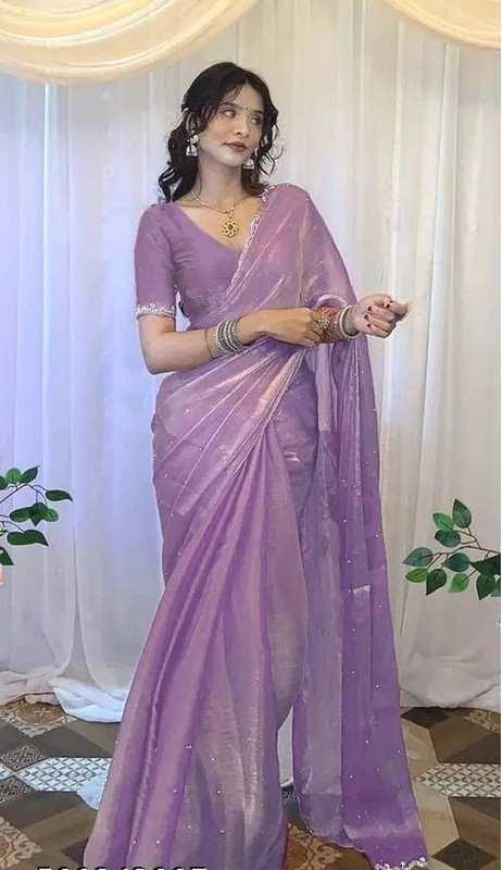 SPIRISA ETHINIC Self Design Bollywood Organza Saree with Unstitched Blouse(Purple)