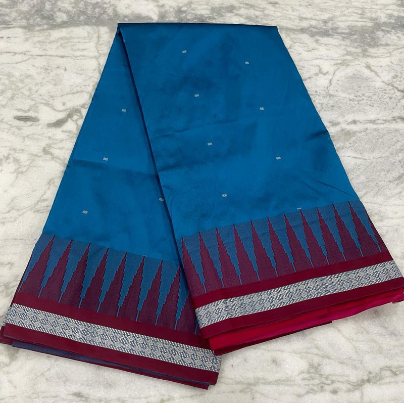 TextileWonders Temple Border Sambalpuri Art Silk Saree(Dark Blue)