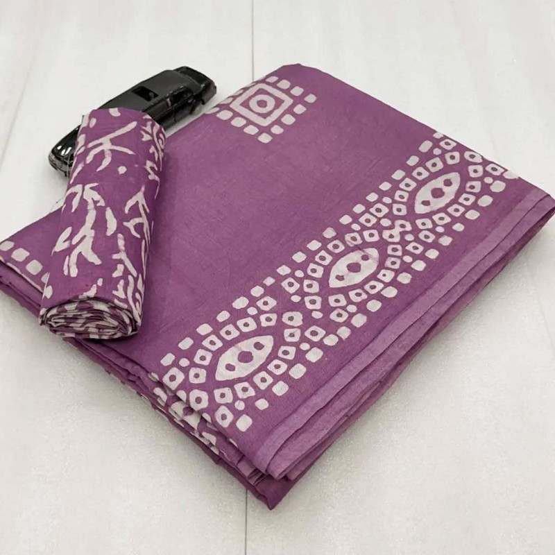 Shine Fashion Printed Bollywood Pure Cotton Saree(Purple)