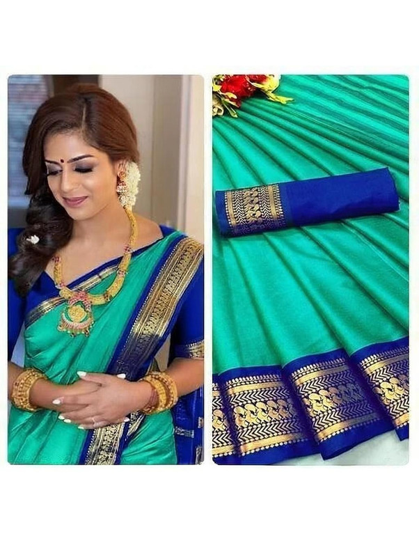 Fashion Club Collection Woven Bollywood Cotton Silk Saree(Dark Green)
