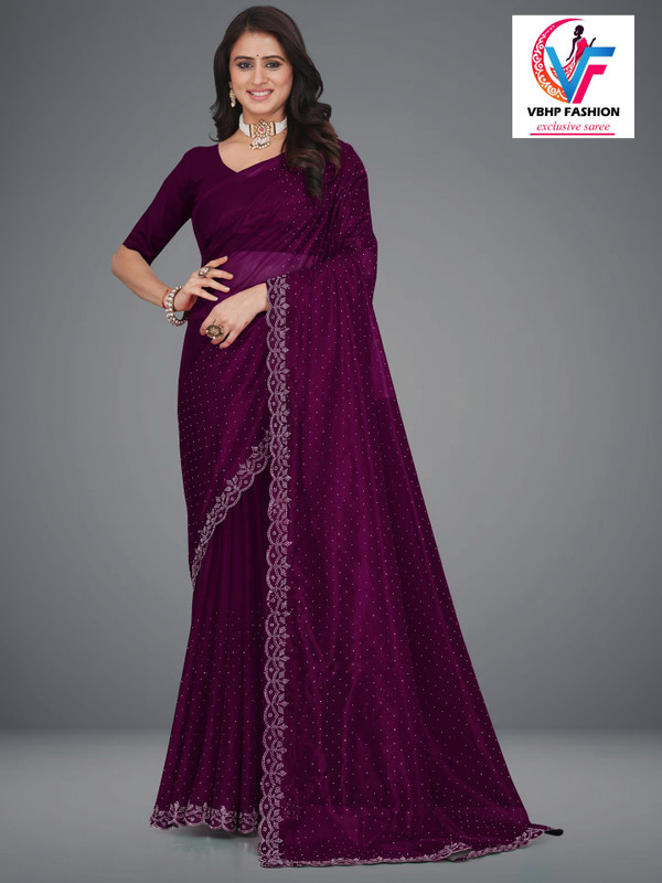 VBHP FASHION Embellished, Self Design Bollywood Net Saree(Purple, Gold)
