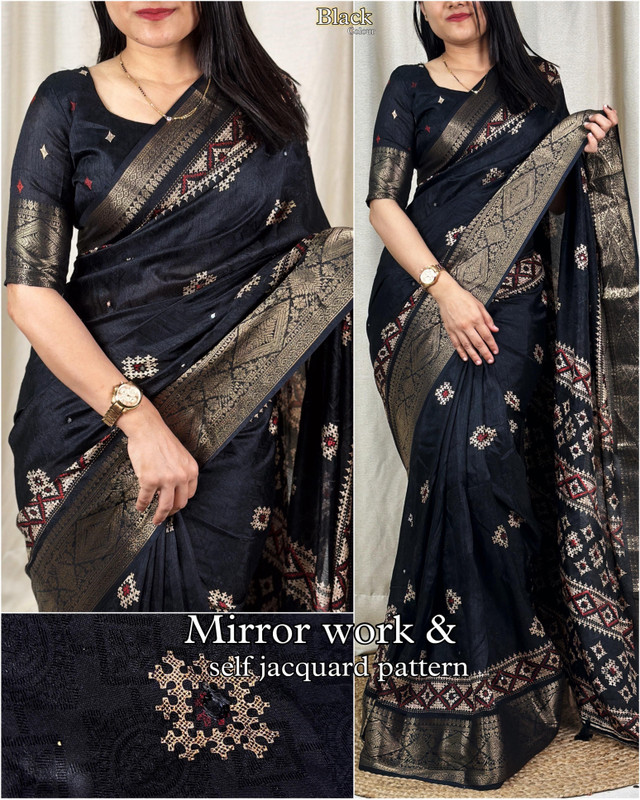 niesha fashion Printed, Geometric Print, Woven, Self Design Banarasi Georgette, Chiffon Saree(Black)