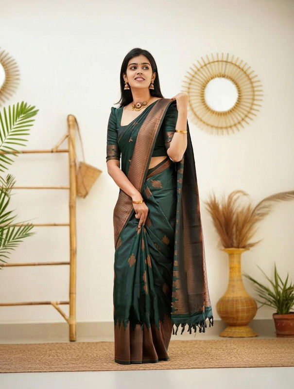 AVANTIKA FASHION Woven Kanjivaram Pure Silk, Art Silk Saree(Green)