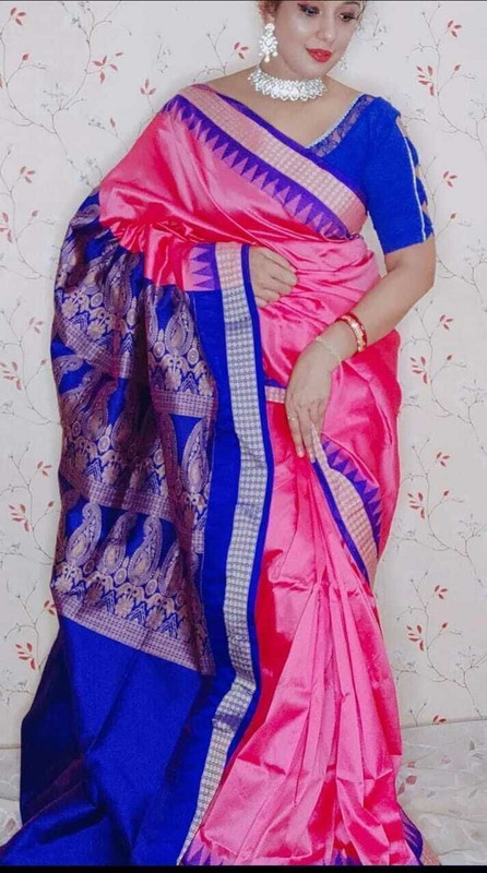 Sareedivine Temple Border Sambalpuri Art Silk Saree(Pink)
