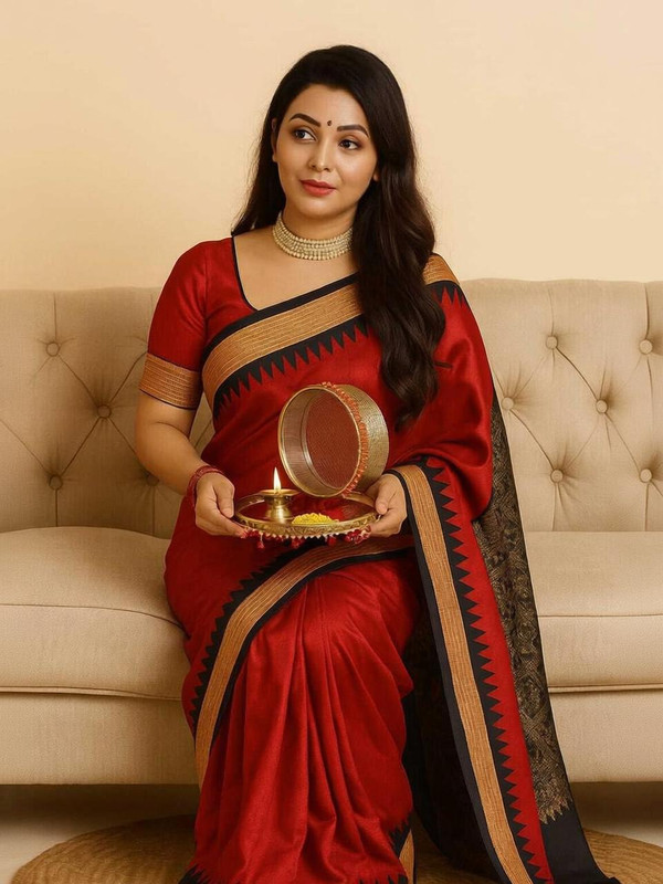 Odissi Fashion Printed Sambalpuri Pure Cotton Saree(Red)