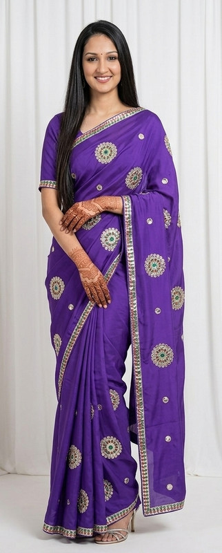 AARTI SAREES Embroidered, Embellished Bollywood Chiffon Saree(Purple)
