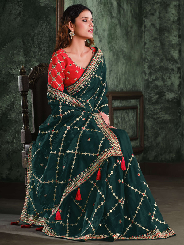 Jhilmil Fashion Embroidered Bollywood Georgette Saree(Green)