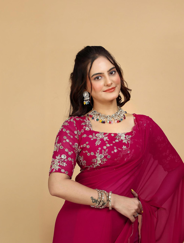 K 5 FASHION Embroidered Bollywood Georgette Saree(Pink)