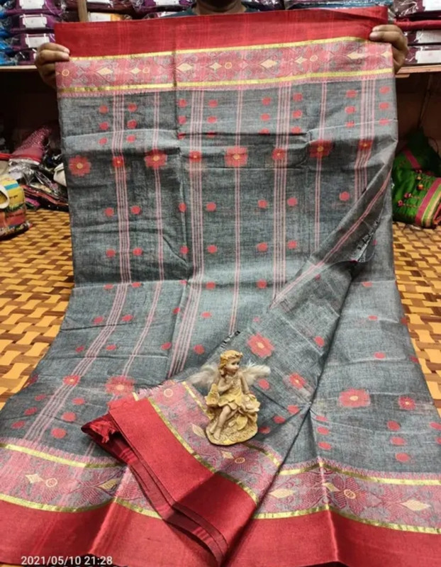 Exclusive Fashion Mart Woven Tant Pure Cotton Saree(Black)