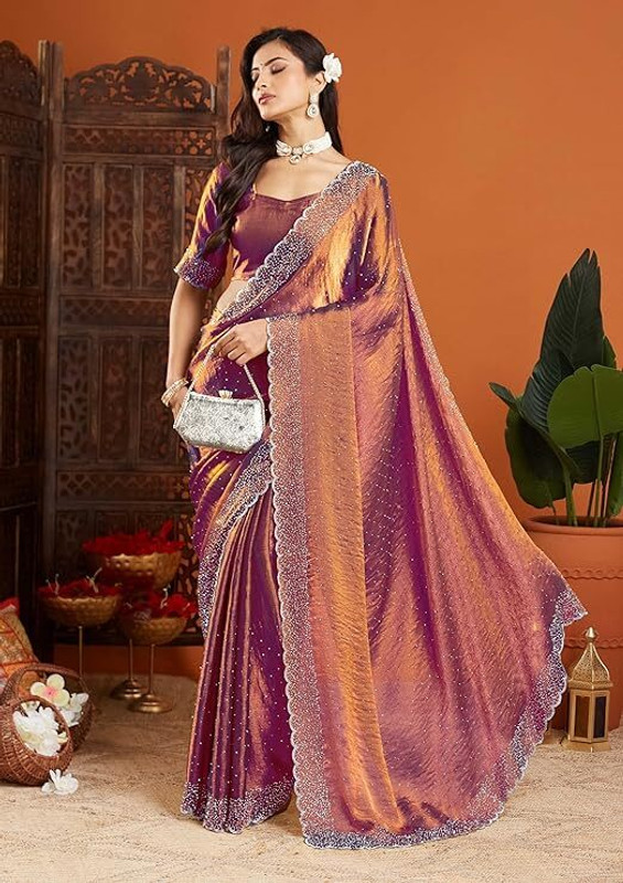 OHIRA FASHION Self Design, Embellished Bollywood Chiffon Saree(Magenta)