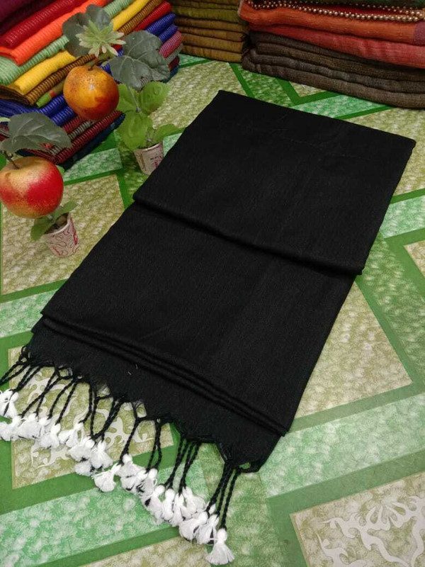 Parbati fashion Solid/Plain Tant Pure Cotton Saree(Black)