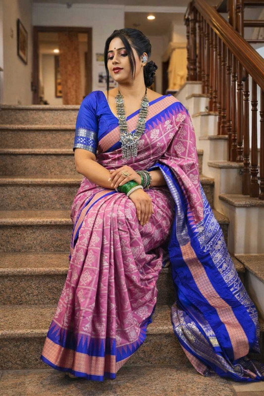 Tilfelle Woven Sambalpuri Silk Blend Saree(Pink)