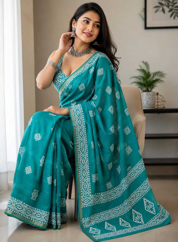 Odissi Fashion Printed Sambalpuri Pure Cotton Saree(Multicolor)