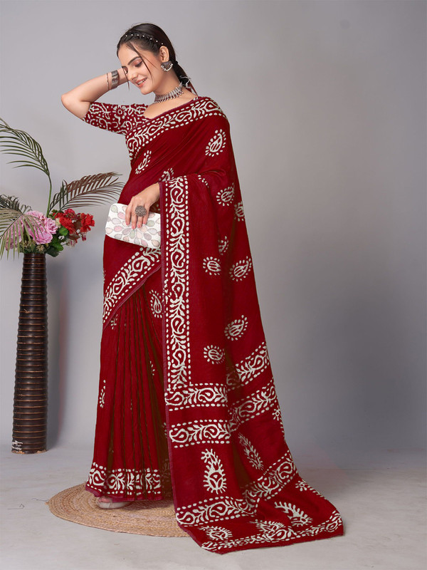 Shine Fashion Printed Bollywood Pure Cotton Saree(Maroon)
