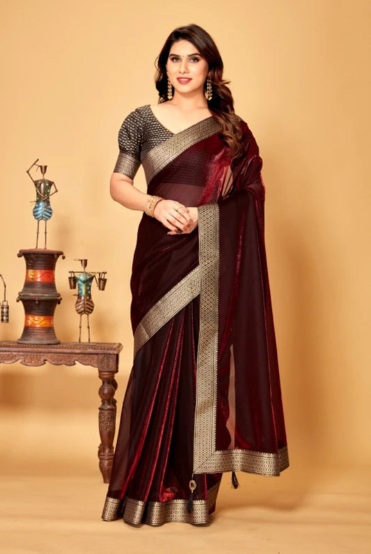 Varudi Fashion Solid/Plain Bollywood Lycra Blend Saree(Maroon) - Flat 64% Off