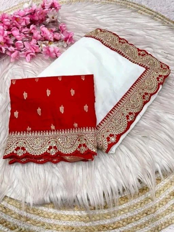 SHUKHI FASHION Embroidered, Embellished, Solid/Plain Banarasi Chiffon Saree(White)