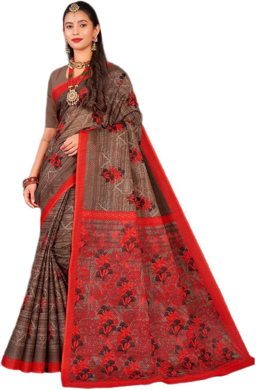 Minu Fashion Printed Daily Wear Pure Cotton Saree(Multicolor)