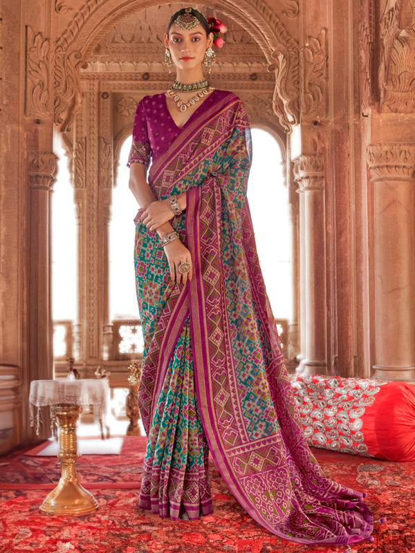Sareemall Printed Patola Silk Blend Saree
