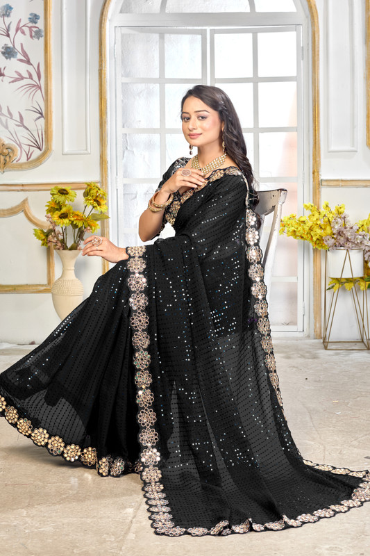 Jhilmil Fashion Embroidered Bollywood Georgette Saree(Black)