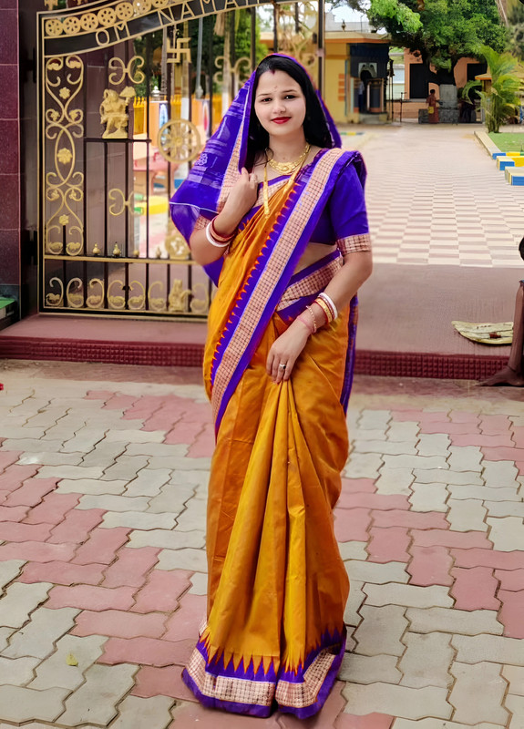 Sijileen Temple Border, Solid/Plain Sambalpuri Silk Blend Saree(Mustard)