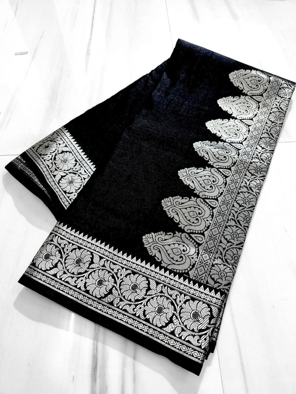 EEFA FASHION Woven Banarasi Satin Saree(Black) - Flat 61% Off