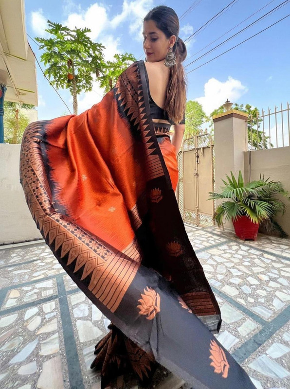 JAIMIT FASHION Printed Banarasi Art Silk Saree(Brown)