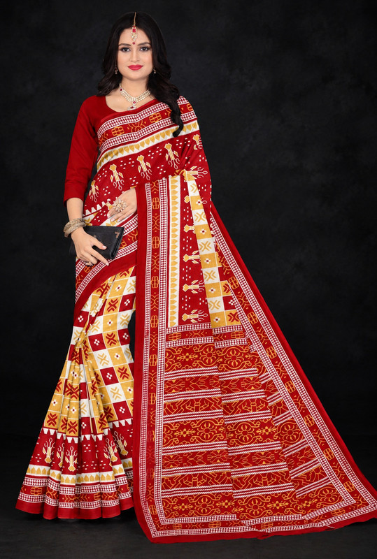 Odissi Fashion Printed Kalamkari Pure Cotton Saree(Multicolor)