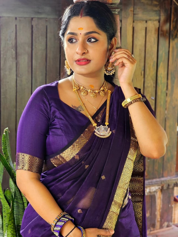 Neel Fashion Woven Bollywood Cotton Linen Saree(Purple)