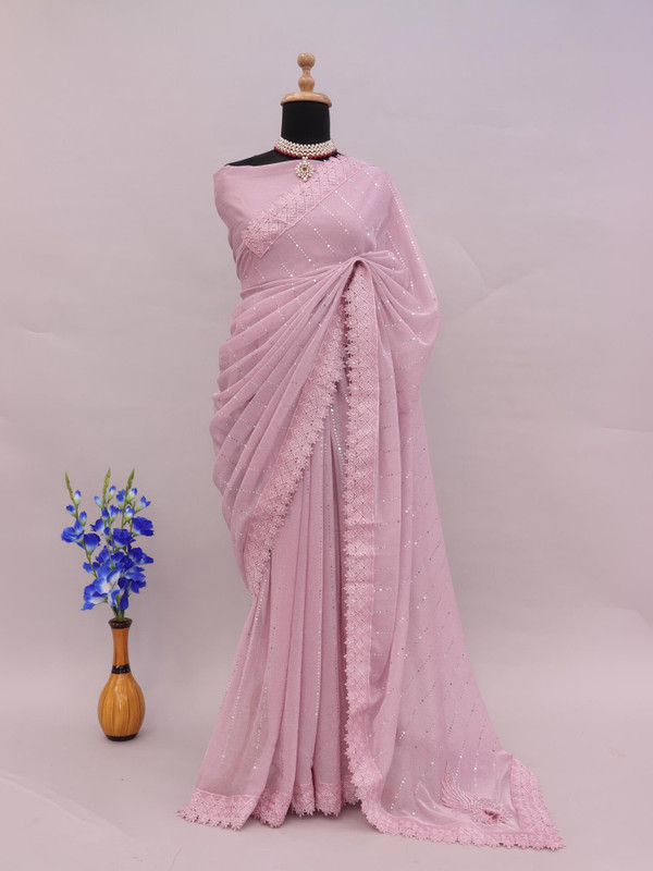 Aarya Fashion Embellished Bollywood Lycra Blend Saree(Pink)
