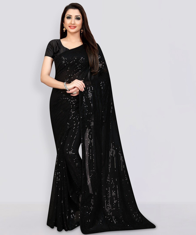 Clemira Embellished Bollywood Georgette Saree(Black)