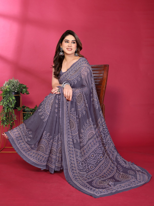 KITKET FASHION Printed Bandhani Georgette Saree(Grey)