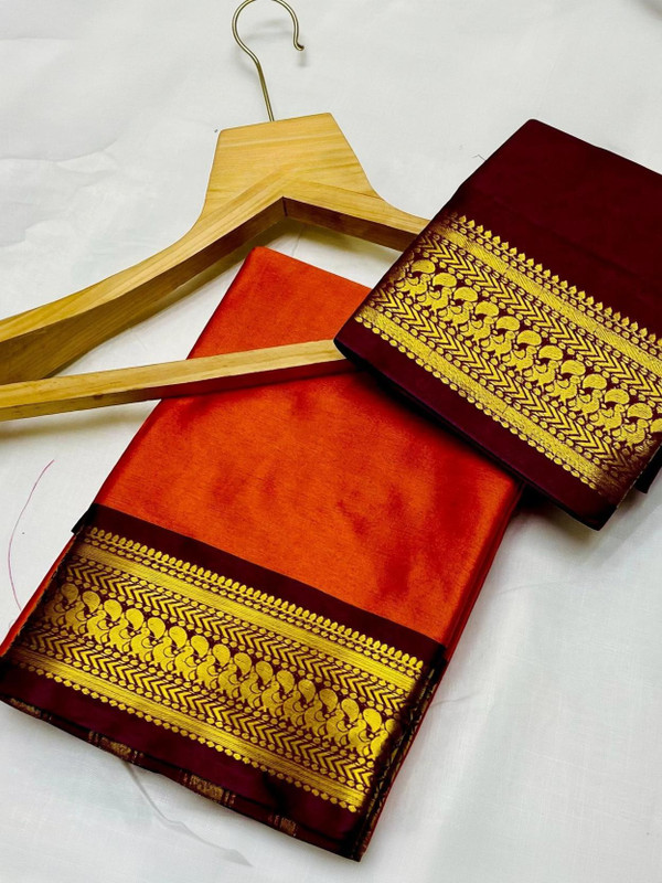 Fashion Club Collection Woven Bollywood Cotton Silk Saree(Orange)