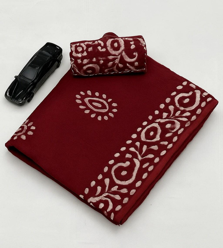 kiaan fashion Printed Daily Wear Pure Cotton Saree(Maroon)